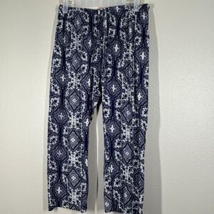 Sweet Juliet Pants Womens M Navy White Paisley Lounge Elastic Drawstring Soft